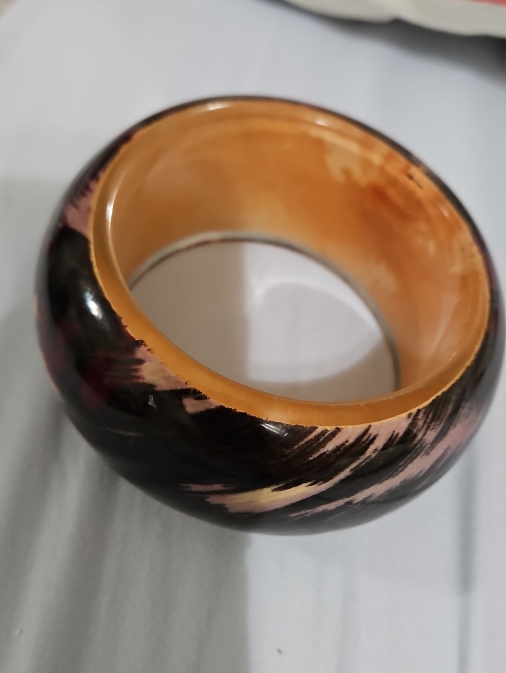 Bold Black and Gold Painted Resin Bangle